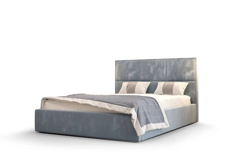 Łóżko tapicerowane Hestia 140x200 z pojemnikiem błękitny w nowoczesnym skandynawskim stylu z wygodnym zagłówkiem