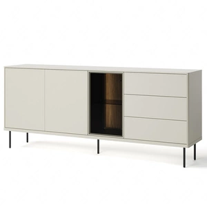 Komoda z szufladami Epiro 194 cm beżowy / dąb ciemny pojemna komoda do salonu gustowny przeszklony front bezuchwytowa bryła