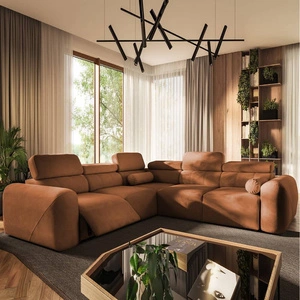 Narożnik z funkcją spania Cantare III Lux ceglasty lewostronny stylowy i komfortowy narożnik do salonu z podnoszonym podnóżkiem