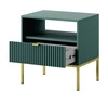 Szafka nocna z szufladą Lovro pastelowy zielony gustowny ryflowany dekor idealna szafka do sypialni złote metalowe dodatki