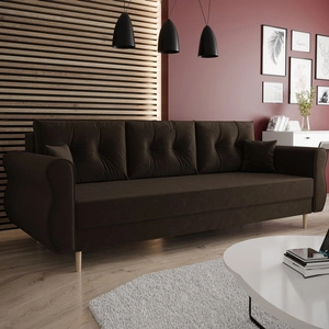 Sofa z funkcją spania Wilkins brązowa elegancka sofa do salonu w stylu skandynawskim zaoblone boczki nadają charakteru