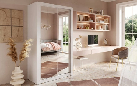 Szafa przesuwna z lustrem Arti 120 cm biała pojemna szafa do przedpokoju drzwi szafy wykończone lustrami w ciekawej konfiguracji