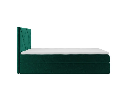 Łóżko kontynentalne Arvada 90x200 butelkowa zieleń w nowoczesnym skandynawskim stylu z tapicerowanym zagłówkiem łóżko z pojemnikiem