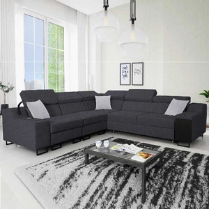 Narożnik z funkcją spania Alcamo III grafitowy lewostronny funkcjonalny narożnik z szufladą w boczku dwa pojemniki na pościel