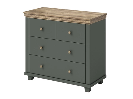 Komoda z szufladami Evora 90 cm butelkowa zieleń / dąb lefkas idealna do wnętrz w stylu nowoczesnym klasycznym i skandynawskim