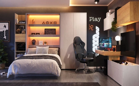 Regał Teen Flex 44 cm silk flou / hikora naturalna funkcjonalny regał z szafką i szufladą doskonale sprawdzi się w pokoju młodzieżowym