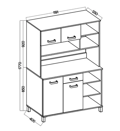 Kredens kuchenny Aigro 119 cm antracyt / beton smart bufet do kuchni doskonały do aranżacji małego aneksu kuchennego w mieszkaniu