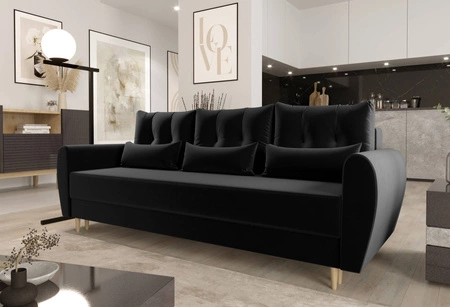 Sofa z funkcją spania Rovigo czarna lekka forma o eleganckim charakterze doskonałe uzupełnienie każdego wnętrza miękka tkanina