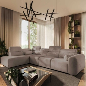 Narożnik z funkcją spania Cantare XI ciemny beż lewostronny funkcjonalny i komfortowy narożnik o nowoczesnym designie pluszowa tkanina