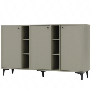 Komoda Kioto I 158 cm eukaliptus nowoczesny design subtelne uchwyty prosta forma wzbogacona o metalowe czarne elementy