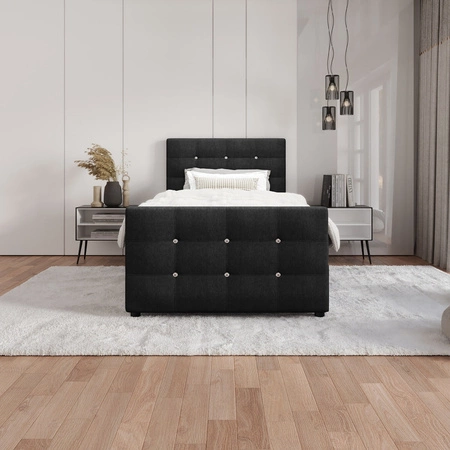 Łóżko kontynentalne Kansas 90x200 czarne w nowoczesnym skandynawskim stylu z tapicerowanym zagłówkiem oraz zanóżkiem
