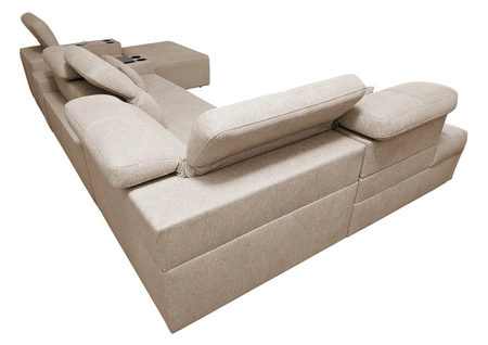 Narożnik z funkcją spania Tesalia V szary prawostronny komfortowy narożnik z szufladą oraz funkcją przesuwanego oparcia