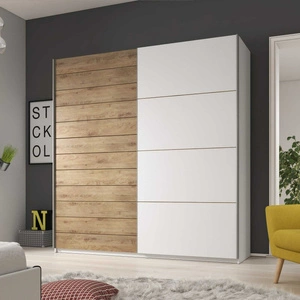 Szafa przesuwna Galaxy 221 cm biała / dąb beaufort pojemna szafa w nowoczesnej formie wyposażona w aluminiowe prowadnice drzwi
