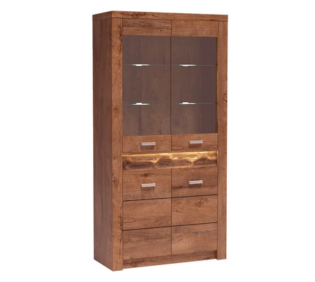 Witryna Indiana 96 cm jesion jasny stylowa witryna do salonu elementy z bezpiecznego szkła ozdobna deska na froncie witryny