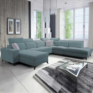 Narożnik z funkcją spania Kelly Sleek X arktyczny błękit lewostronny niezwykle elegancki narożnik do salonu z regulowanymi zagłówkami