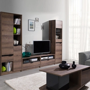 Zestaw mebli Denver dąb monastery / czarny połysk prosta forma w nowoczesnym wydaniu doskonałe meble do salonu trwałe metalowe uchwyty