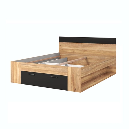 Łóżko z szufladą Beta 160x200 cm dąb mauvella / czarny to idealne łóżko do sypialni lub pokoju młodzieżowego z zagłówkiem