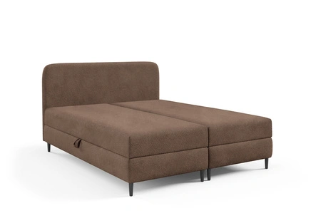 Łóżko kontynentalne Aberg 140x200 brązowe nowoczesny minimalizm stylowe łózko do sypialni wysoki zagłówek o zaokrąglonych rogach