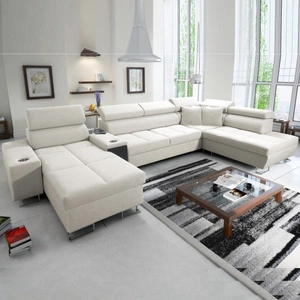 Narożnik z funkcją spania Dafni V kość słoniowa lewostronny velvet wygodny i komfortowy narożnik z regulowanymi zagłówkami