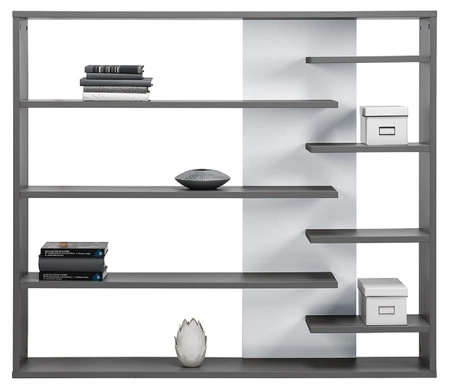 Zestaw mebli do salonu Yugo w kolorze szary popiel / biały połysk asymetryczne bryły tworzące nowoczesne i funkcjonalne aranżacje