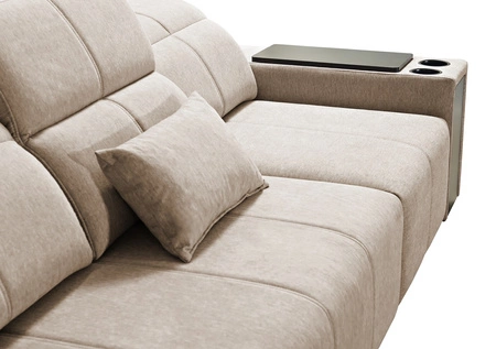 Narożnik z funkcją spania Tesalia XII szary lewostronny nowoczesny design komfortowe przesuwane oparcie szuflada w boczku mebla