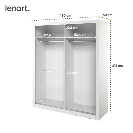 Szafa przesuwna z lustrem Arti 180 cm biała nowoczesna szafa o wyjątkowym designie ryflowany front z subtelnym oświetleniem