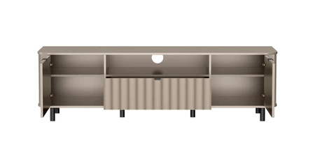 Szafka RTV Novado 196 cm clay grey współczesny design zaokrąglone krawędzie i dekoracyjny frezowany front w pionowe fale