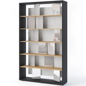 Regał Fitt 125 cm grafit / dąb / szary połysk nowoczesny regał do biura lub salonu bryła wyposażona w klimatyczne oświetlenie LED