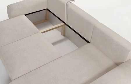 Narożnik z funkcją spania Arbon szary popiel prawostronny nowoczesne wzornictwo narożnika o szczególnym kształcie miękka tkanina