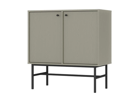 Meblościanka Kioto III eukaliptus stylowy design mebli do salonu eleganckie meble wsparte na czarnym stelażu subtelne uchwyty