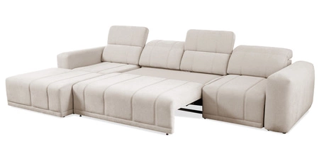 Narożnik z funkcją spania Cetara XII szary brąz lewostronny stylowy design komfortowe przesuwane oparcia dwa pojemniki na pościel