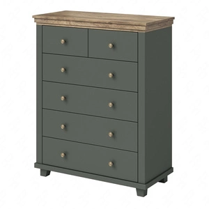 Komoda z szufladami Evora 90 cm butelkowa zieleń / dąb lefkas wysoka komoda idealna do wnętrz w stylu klasycznym i skandynawskim