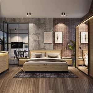 Zestaw mebli do sypialni Quant dąb artisan / czarny meble w stylu loftowym z oświetleniem LED trójwymiarowy charakter frontów