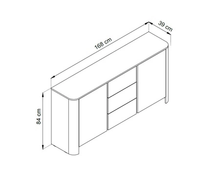 Komoda z szufladami Bari 168 cm beżowa nowoczesny design komody do salonu owalny kształt przyciąga wzrok złote dodatki
