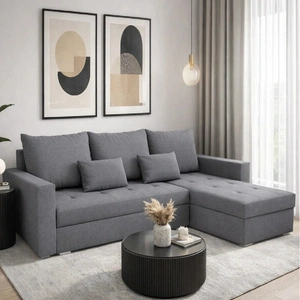 Narożnik z funkcją spania Fasti Bis grafitowy uniwersalny narożnik z pojemnikiem na pościel gwarancja najwyższego komfortu