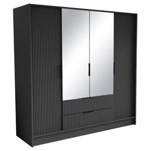 Szafa z lustrem Norel 200 cm grafitowa stylowa szafa o nowoczesnym designie z ryflowanymi frontami i pojemnymi szufladami