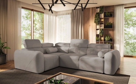 Narożnik z funkcją spania Cantare II szary popiel lewostronny komfortowy narożnik do salonu o stylowym charakterze miękka tkanina