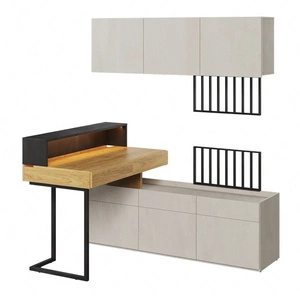 Zestaw mebli Teen Flex hikora naturalna / silk flou / raw steel modne i funkcjonalne meble do małego pokoju lub niewielkiego biura