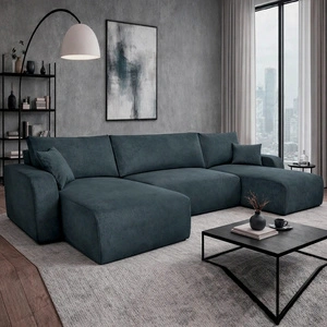 Narożnik z funkcją spania Fiesta U XL ciemny szary narożnik do salonu z pojemnikiem na pościel tkanina o pluszowej powierzchni