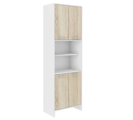 Zestaw mebli łazienkowych Mela biały / dąb sonoma meble do łazienki z szafką nad pralkę odporne na szkodliwe czynniki zewnętrzne