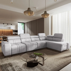 Narożnik z funkcją spania Castel XI szary popiel prawostronny komfortowy narożnik z pojemnikiem na pościel wytrzymała tkanina