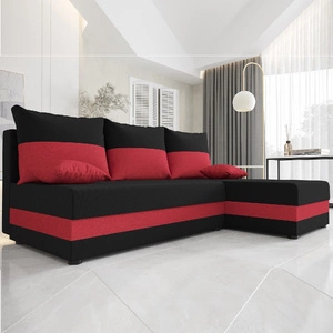 Narożnik z funkcją spania Bowers czarny / czerwony prawostronny narożnik z pojemnikiem na pościel gwarancja najwyższego komfortu