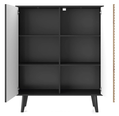 Komoda wysoka Saipan 104 cm czarny / dąb artisan designerski i komfortowy mebel nowoczesny design elegancka forma w nowoczesnym stylu dekoracyjny ryflowany dekor