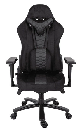 Fotel gamingowy Altimus Pro czarny wygodne siedzisko wykonane z trwałej alcantary regulowane podłokietniki i oparcie stabilny stelaż