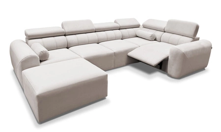 Narożnik z funkcją spania Cantare IV Lux ciemny beż lewostronny starannie wykonany narożnik do salonu z podnoszonym podnóżkiem