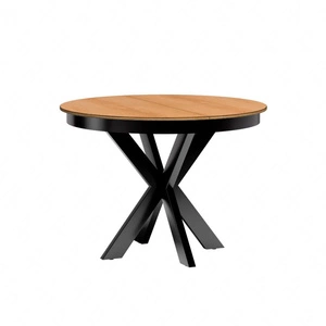 Stół okrągły rozkładany Fonti 110 cm dąb karmel / czarny designerski stół do jadalni metalowe nogi w stylu skandynawskim