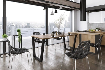 Stół Woburn 185x67 cm dąb lancelot / czarny prosta forma mebla wzbogacona o stylowe czarne nogi w stylu loftowym blat odporny na rozlanie cieczy