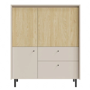 Komoda z szufladami Cappo 104 cm beż piaskowy / dąb olejowany stylowa wysoka komoda do jadalni lub salonu minimalistyczny design