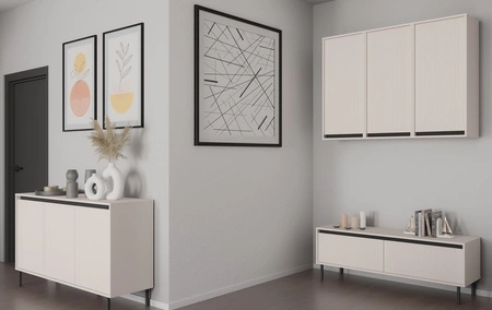 Szafka wisząca Osaka 46 cm beżowa / czarna minimalistyczny design stylowa witryna do salonu gustowny ryflowany front