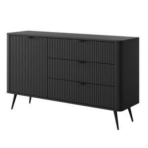 Komoda z szufladami Lante 138 cm czarna elegancka komoda o zaokrąglonym kształcie wsparta na metalowej podstawie stylowe uchwyty